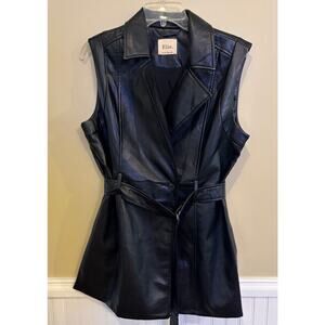 Elie Tahari Black Faux Leather Belted Women Black Vest Size 8 Medium Collared
